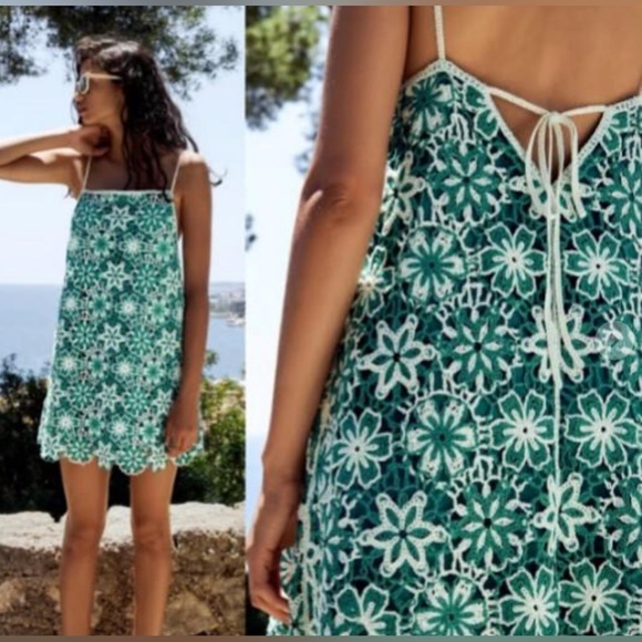 ZARA green floral crochet dress size small - Picture 1 of 12